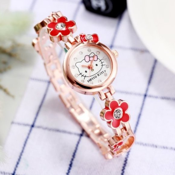 Hello Kitty Watch Quartz Red Flower Chain - Picture 1 of 7